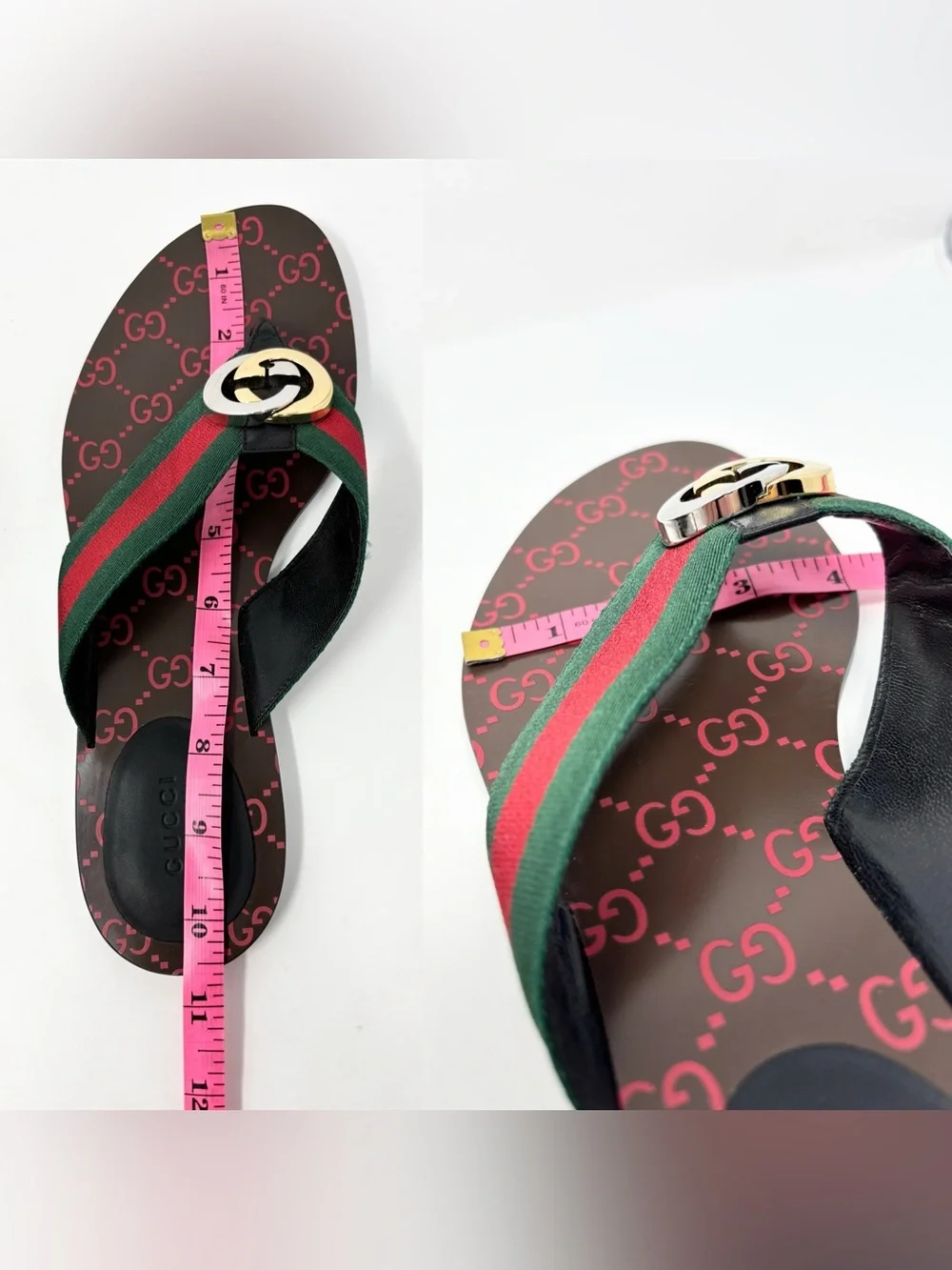 Gucci Kika Web Thong Sandals Nero GG Logo Size 41 US 11